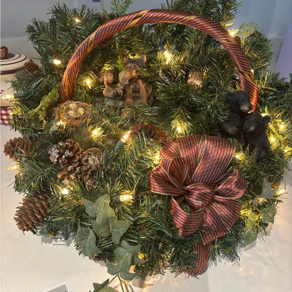 Festive Holiday Basket with Lights and Bow